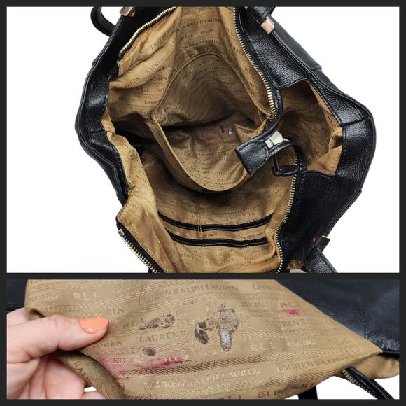 Ralph Lauren Purse Black Shoulder Bucket Large 100% Leather Silver Top Handle - Picture 8 of 15